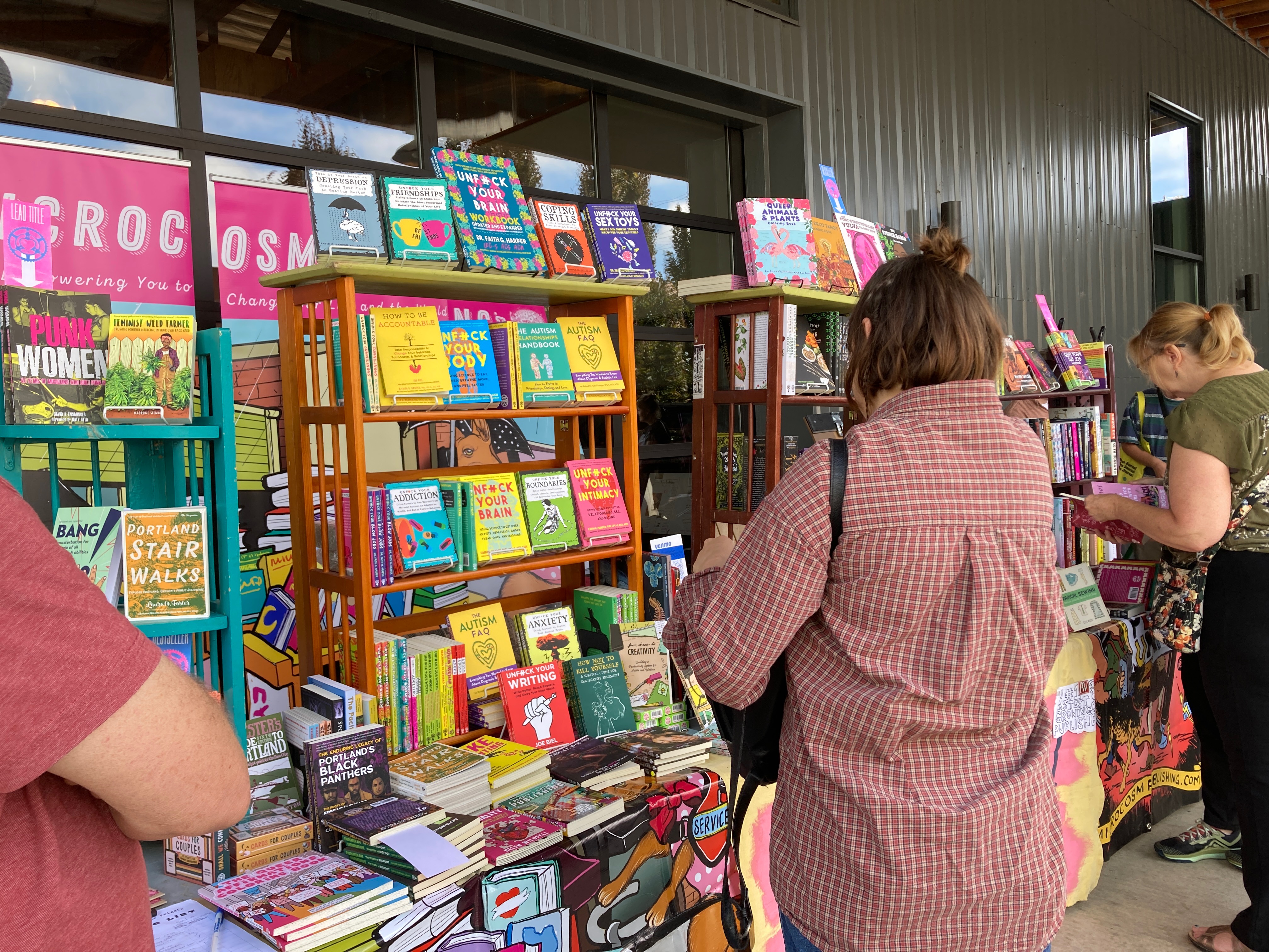 A Microcosm Publishing pop-up shop. Photo by Elly Blue.